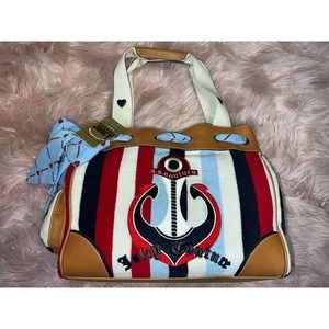 NEW Vintage Red White Striped Juicy Couture Tote Purse Daydreamer Velour Handbag